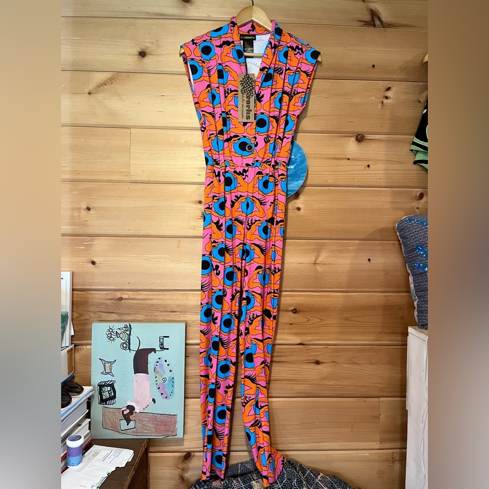 Nooworks Bright Pink Orange & Blue Printed Sleeveless Jumpsuit